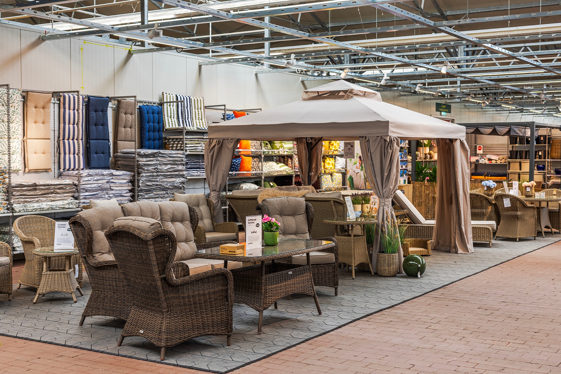 Outdoor,Furniture,And,Gazebo,Display,With,Cushions,And,Patio,Sets