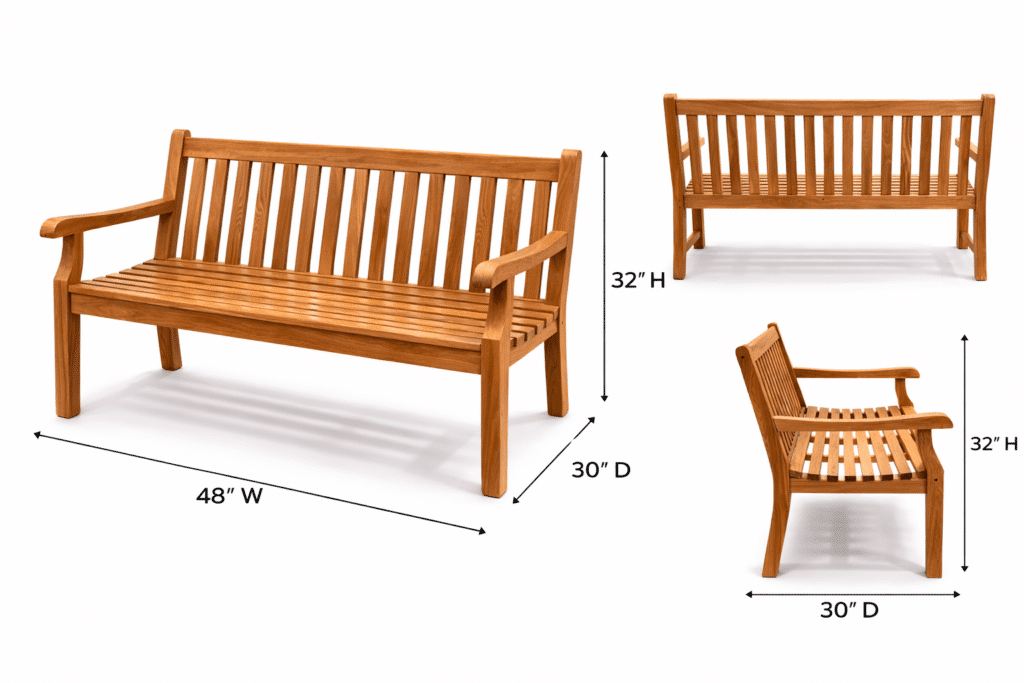 Teak outdoor dining bench for flexible family seating