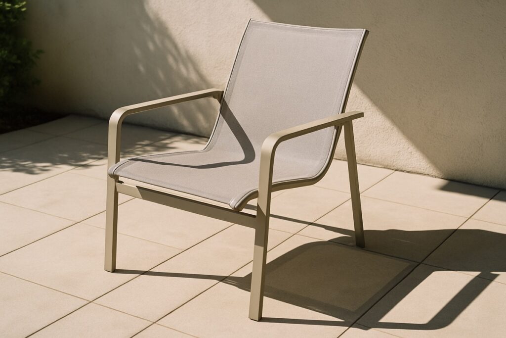 Outdoor sling chair fabric in bright sun