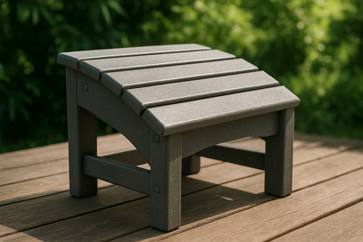 Solid recycled plastic outdoor footstool used as a side perch
