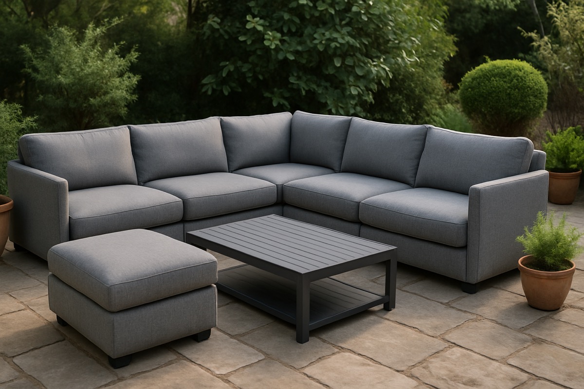 Modular outdoor sectional arranged in a U-shape for group seating