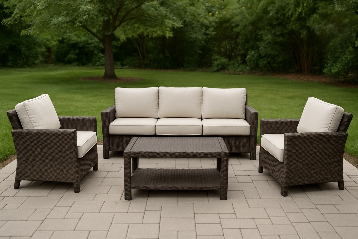 Anchor conversation seating grouping on a new builder patio