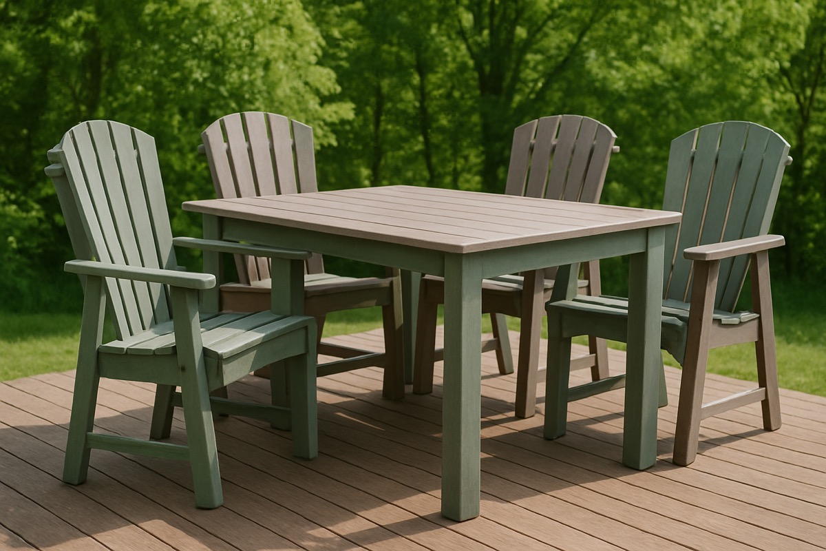 Recycled plastic outdoor dining set in muted earthy colors