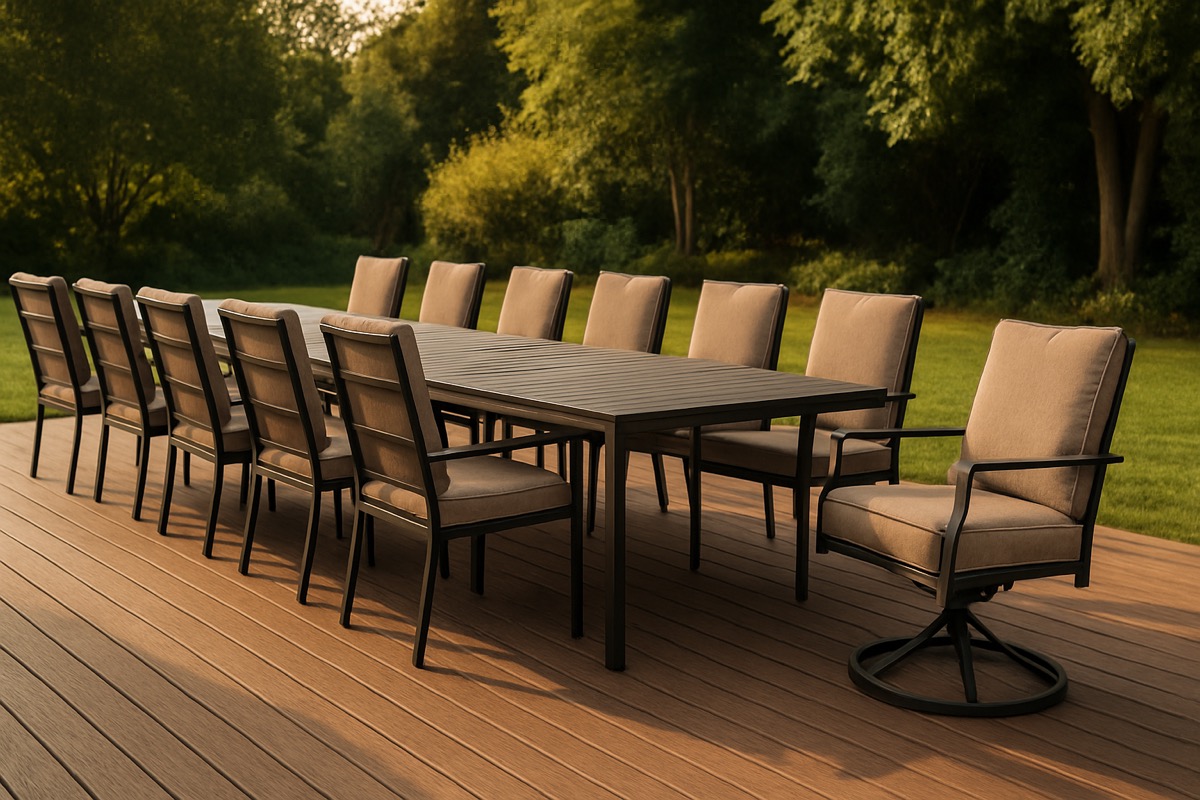 Outdoor dining set mixing swivel and stationary chairs