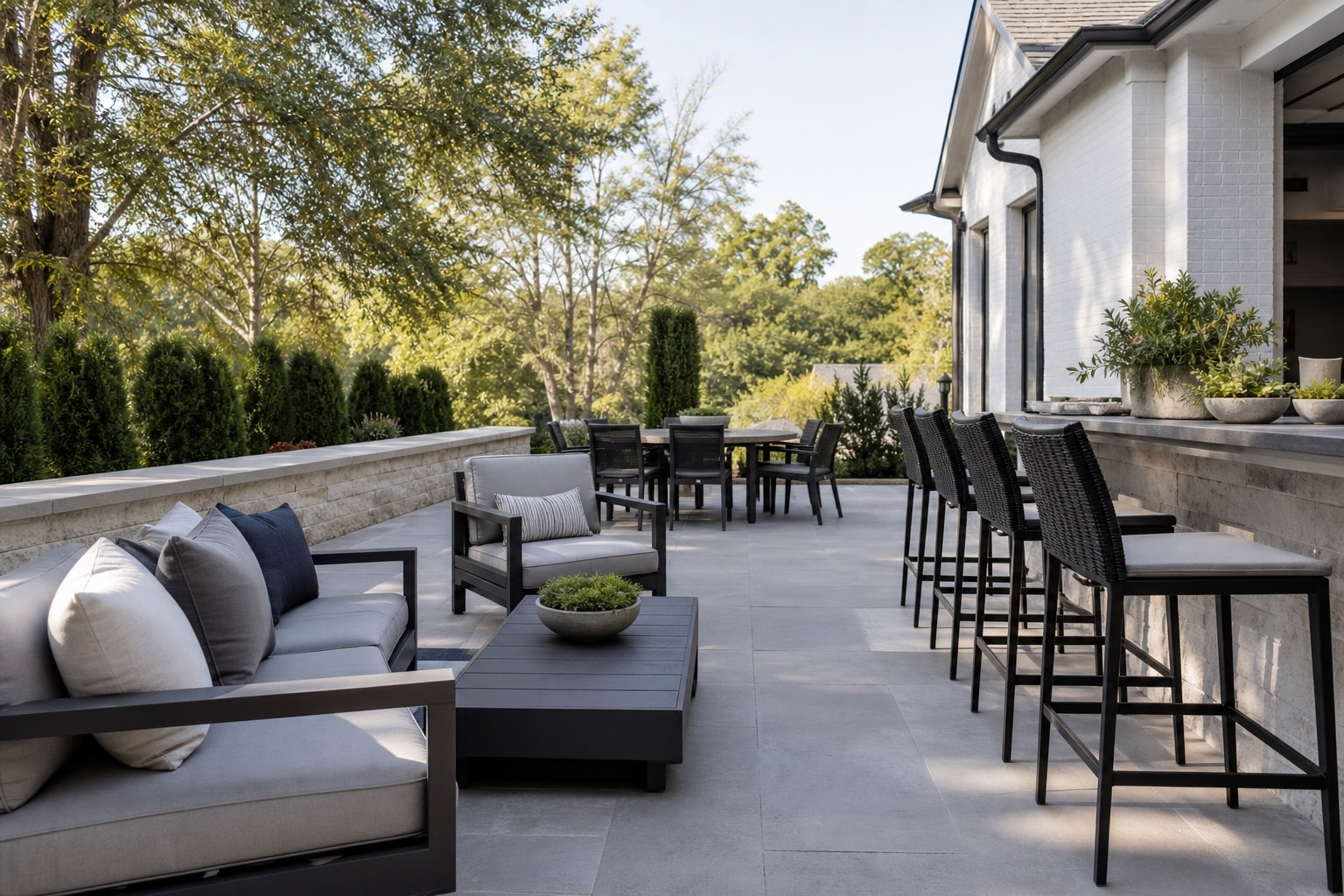 Lounge, dining and counter-height patio chairs arranged to compare seat heights