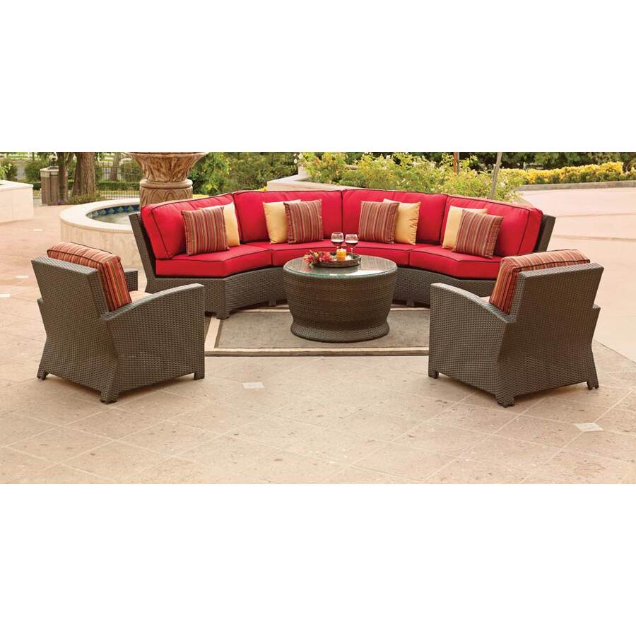 Planning a Modular Outdoor Sectional for a Small Patio: Bonita Collection – Curved Sectional With Club Chairs and 34″ Round coffee table