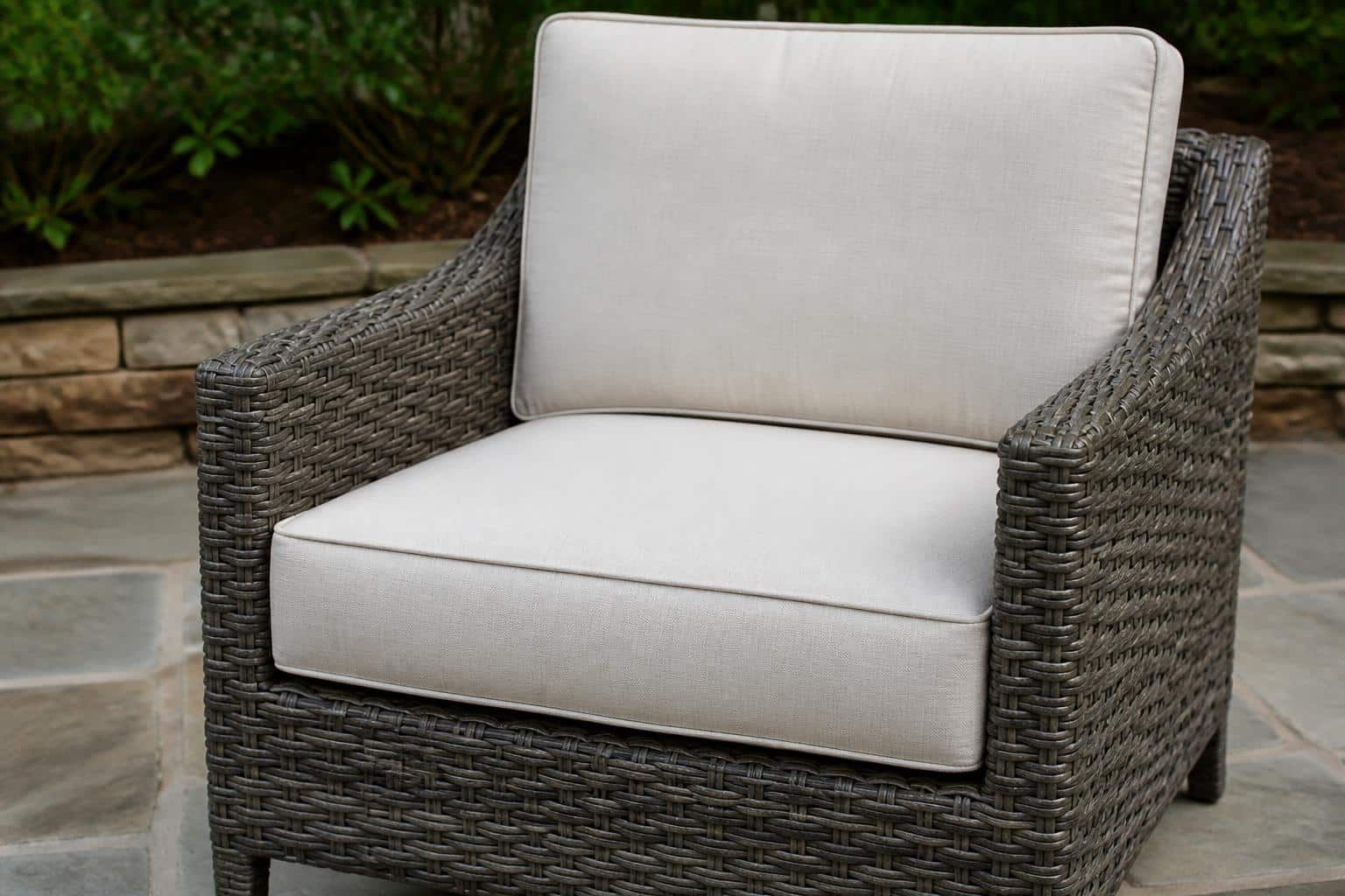 wicker patio chair cushion fit example on an outdoor patio